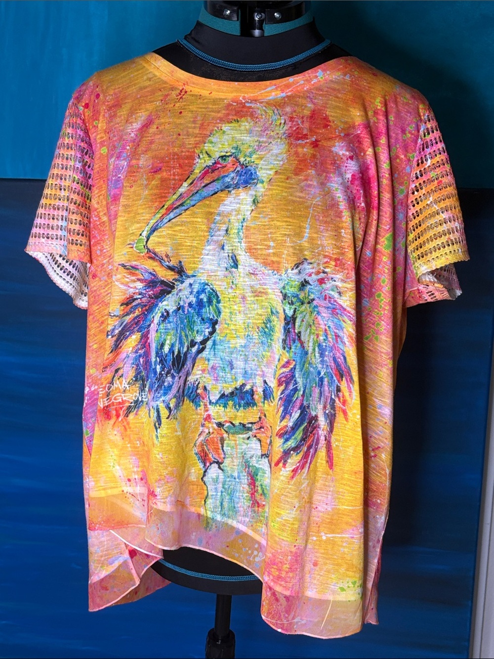 Leoma Lovegrove Pelican Asymmetrical Hi-LO Tee Mesh Sleeve T Shirt Blouse